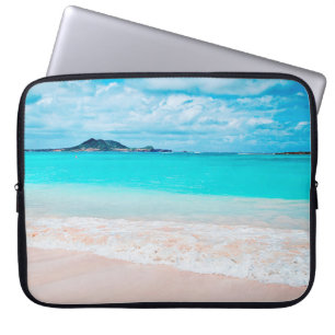 Aqua ocean and sandy beach photo custom monogram laptop sleeve