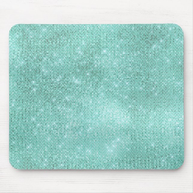 Aqua Ocean Blue Aquamarine Diamond Shiny Glam Mouse Pad (Front)