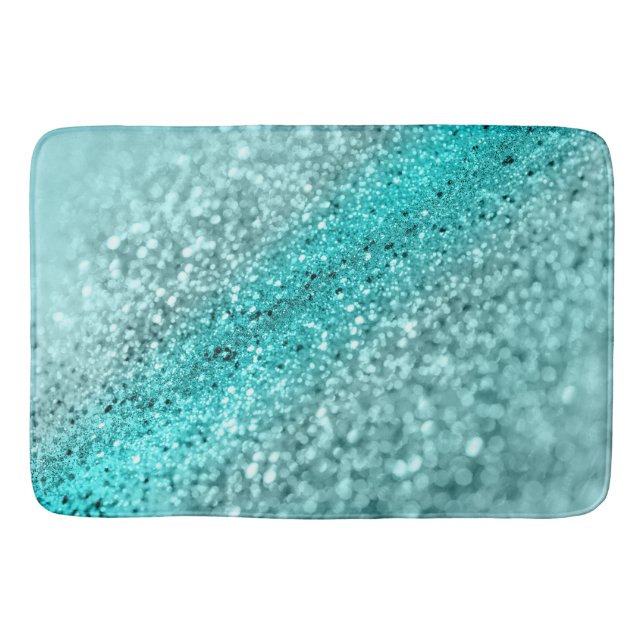 Aqua Ocean Bokeh Glitter #1 (Faux Glitter) #decor  Bath Mat (Front)