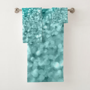 Aqua Ocean Bokeh Glitter #1 (Faux Glitter) #decor  Bath Towel Set