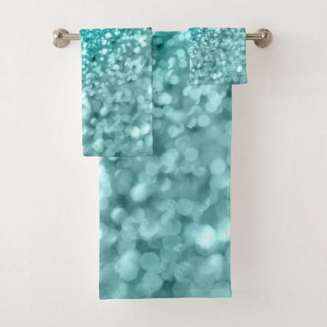 Aqua Ocean Bokeh Glitter #1 (Faux Glitter) #decor  Bath Towel Set (Insitu)