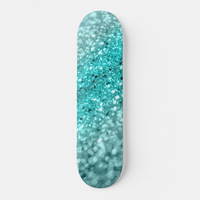 Aqua Ocean Bokeh Glitter #1 (Faux Glitter) #decor  Skateboard (Front)