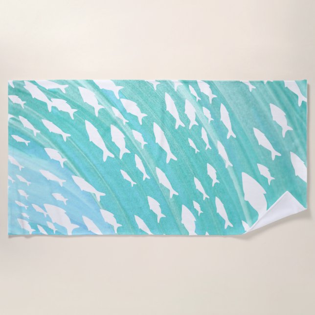 Aqua Ocean Fish Beachy Pattern  Beach Towel (Front)