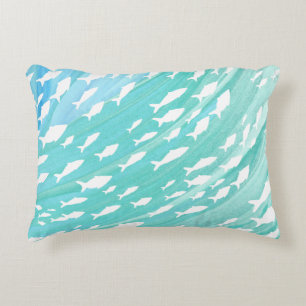 Aqua Ocean Fish Nautical  Accent Pillow