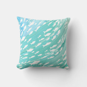 Aqua Ocean Fish Nautical  Throw Pillow