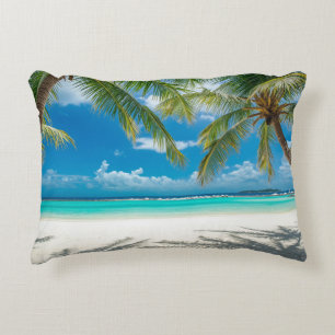 Aqua Ocean Palm Trees Beach Paradise  Accent Pillow