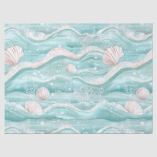 Aqua Ocean Waves & Seashell Pattern Tissue Paper