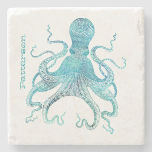 Aqua Octopus Personalized Stone Coaster