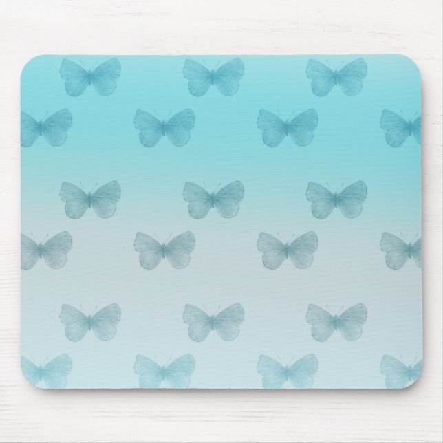 Aqua Ombre Butterflies Mouse Pad (Front)