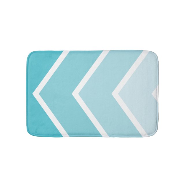 Aqua Ombré Chevron Stripes Pattern Bath Mat (Front)