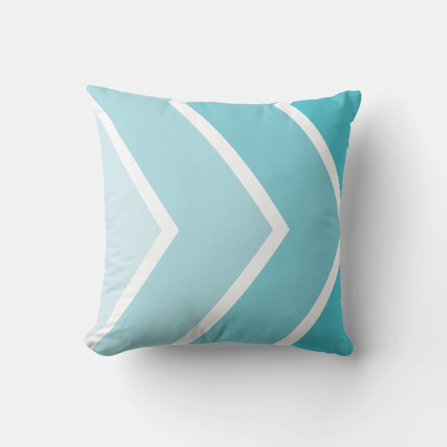 Aqua Ombré Chevron Stripes Pattern Throw Pillow (Front)