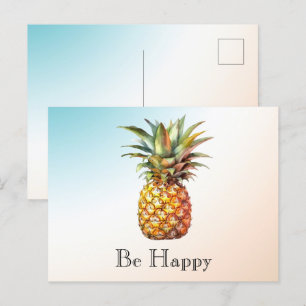 Aqua Ombre Cream Happy Tropical Pineapple Postcard