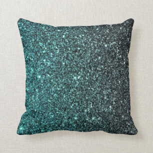 Aqua Ombre Faux Glitter Throw Pillow