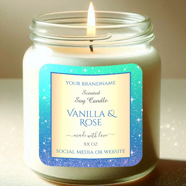 Aqua Ombre Glitter Product Packaging Labels Stars (Creator Uploaded)