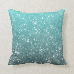 Aqua Ombre Glitter Throw Pillow