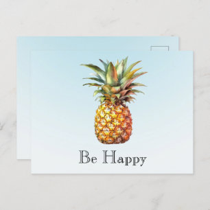 Aqua Ombre Happy Tropical Pineapple Postcard