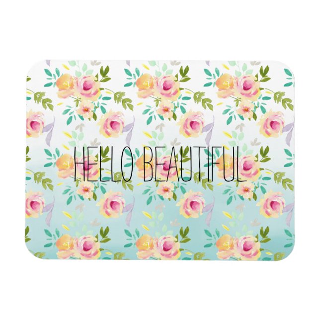 Aqua Ombre Pink Yellow Floral Magnet (Horizontal)