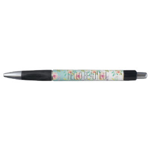 Aqua Ombre Pink Yellow Floral Pen
