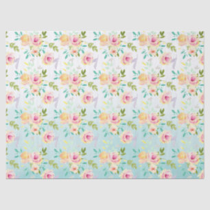 Aqua Ombre Pink Yellow Floral Tissue Paper