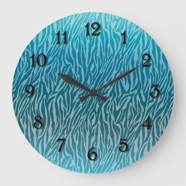 Aqua Ombre Zebra Print Large Clock (Front)