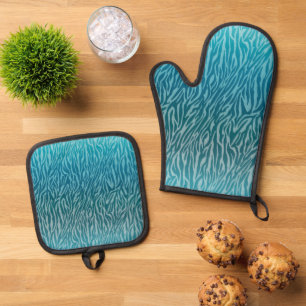 Aqua Ombre Zebra Print Oven Mitt & Pot Holder Set