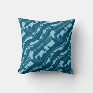 Aqua on Dark Turquoise Bold Diagonal Pattern Print Throw Pillow