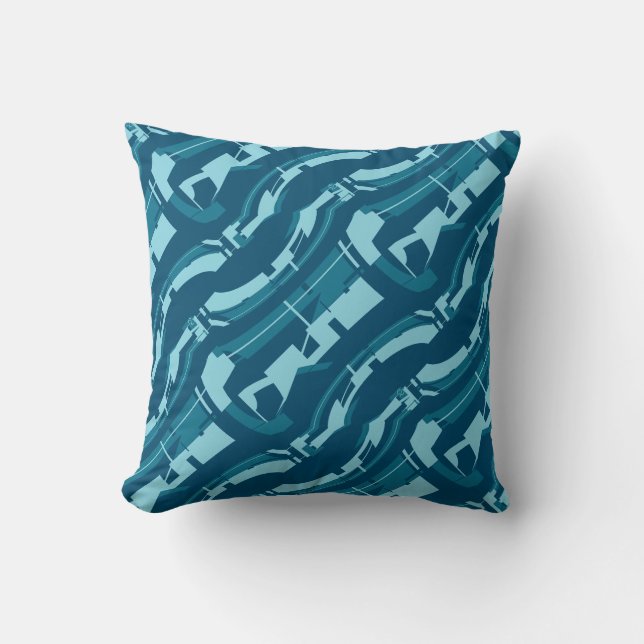 Aqua on Dark Turquoise Bold Diagonal Pattern Print Throw Pillow (Front)