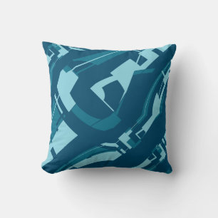 Aqua on Dark Turquoise Bold Diagonal Shapes Design Throw Pillow
