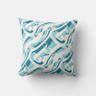 Aqua on Off-white Bold Diagonal Pattern Art Print Throw Pillow