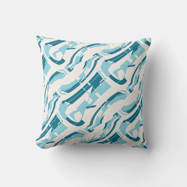 Aqua on Off-white Bold Diagonal Pattern Art Print Throw Pillow (Front)