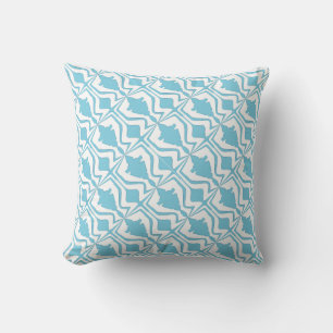 Aqua on White Sound Wave Design Diagonal Pattern Throw Pillow
