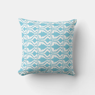 Aqua on White Sound Wave Design Horizontal Pattern Throw Pillow
