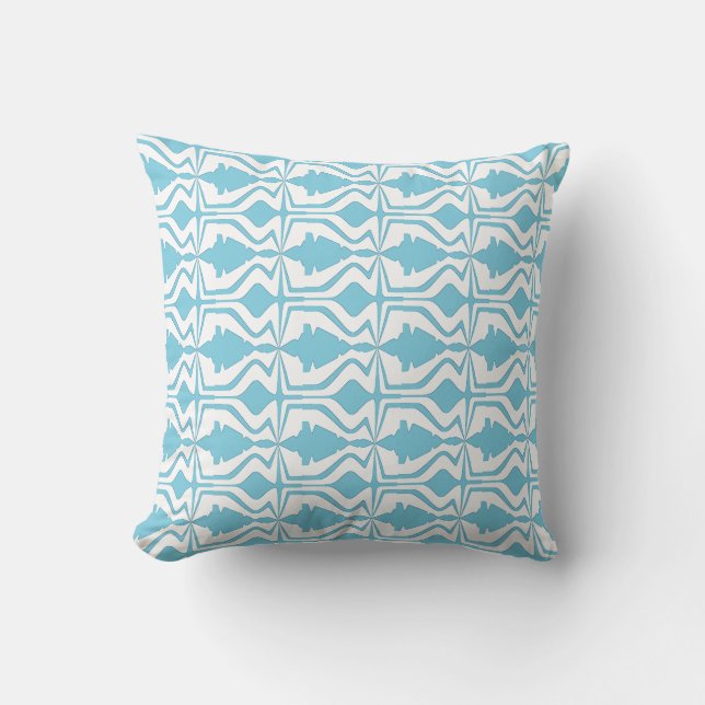 Aqua on White Sound Wave Design Horizontal Pattern Throw Pillow (Front)