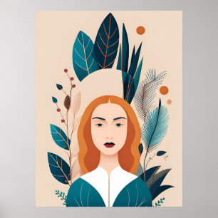 Aqua Orange Abstract Boho Illustration AI Art  Poster