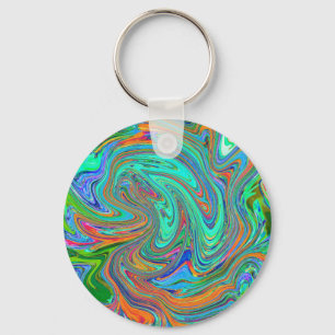 Aqua, Orange and Green Groovy Abstract Retro Art Keychain