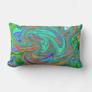 Aqua, Orange and Green Groovy Abstract Retro Art Lumbar Pillow