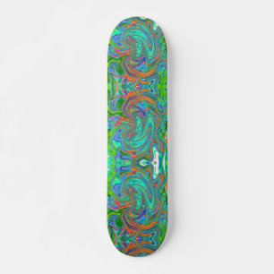 Aqua, Orange and Green Groovy Abstract Retro Art Skateboard