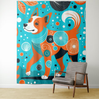 Aqua-Orange Canine Tapestry