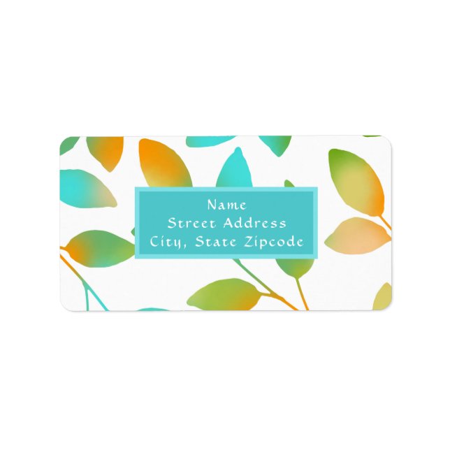 Aqua Orange Green Leaves Label (Front)