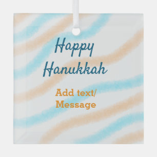 Aqua orange happy Hanukkah add name text message Glass Ornament