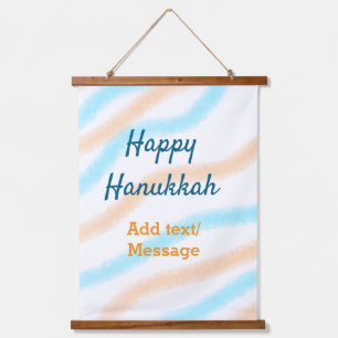 Aqua orange happy Hanukkah add name text message Hanging Tapestry