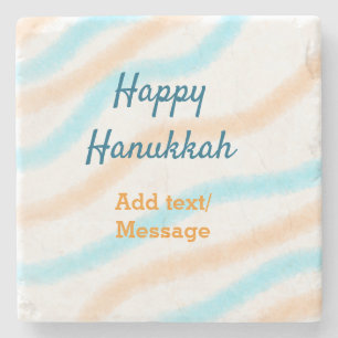 Aqua orange happy Hanukkah add name text message Stone Coaster