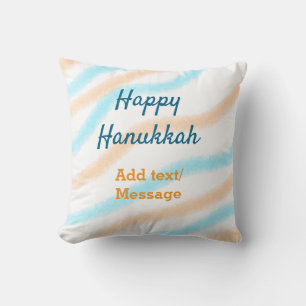 Aqua orange happy Hanukkah add name text message Throw Pillow