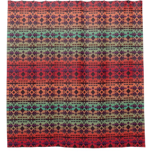 Aqua, Orange Ombre Southwestern Shower Curtain (Front)