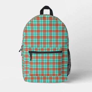 aqua orange plaid printed backpack