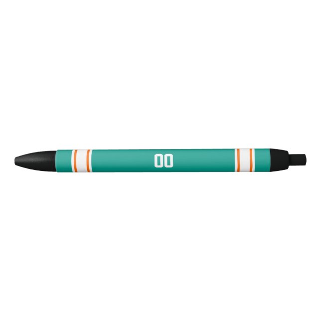 Aqua, Orange & White Football Team Personalized Black Ink Pen (Front)