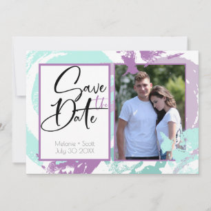 Aqua Orchid Abstract Brush Strokes Save the Date Invitation