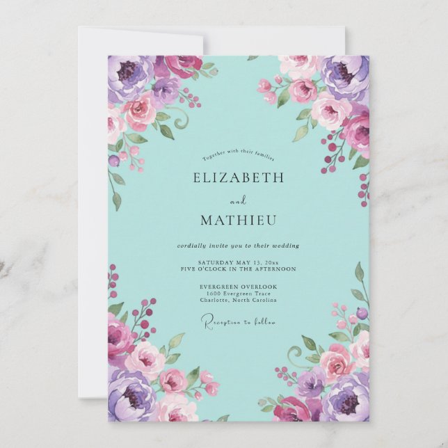 Aqua Orchid Painted Wedding Invitation (Front)