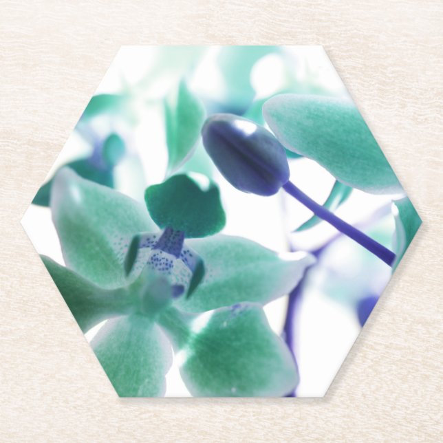 Aqua Orchid Print Paper Coaster (Front)