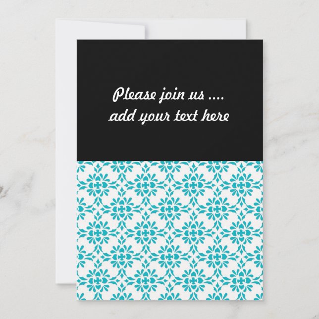 Aqua over White Damask Style Pattern Invitation (Front)